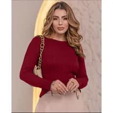 Blusa Trico Feminina Básica Manga Longa Delicada Moda Inverno