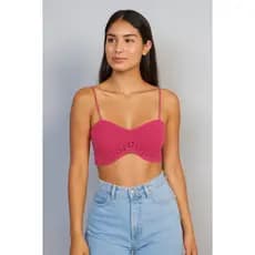 Cropped Cordão Trico Modal Ponto Crochê Amarração Moda Verão