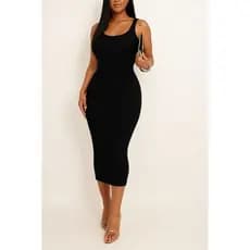 Vestido Longo Tricô Modal Elisa Com Recorte Lateral Estilosa