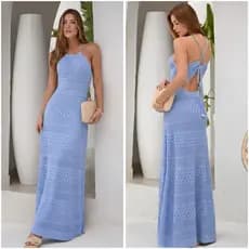 Vestido Rendado Tricô Modal Olívia Longo Com Amarração Nas Costa