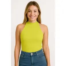 Cropped Trico Modal Regata Sophia Gola Alta Feminina Ondulado Moda Verão