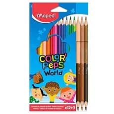 Lápis de Cor 12 Cores + 3 Lápis Tons de Pele Color'Peps Mundo | MAPED