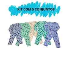 Kit 05 Pijama Manga Longa Masculino Infantil Menino 02 Ao 16 100% Algodão