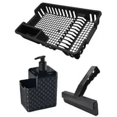 Kit Escorredor de Louças Pratos + Porta Detergente + Rodinho Rodo de Pia