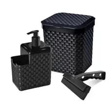 Kit Cozinha 3 Peças Lixeira Pia 5 Litros + Porta Detergente Sabão + Rodinho de Pia
