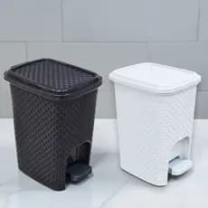 2 Lixeiras Com Pedal 7 Litros Com Tampa Preto Rattan Casa Escritório Banheiro Cozinha Lixo Lixeira