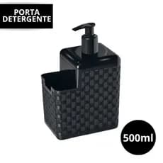 Porta Detergente Dispenser Com Suporte Bucha 500ml Bico Dosador Preto Amarzenamento Porta Sabão Sabonete Liquido