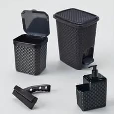 Kit Lixeira Pia Cozinha 5L e 7L com Pedal Porta Detergente Sabão e Rodinho de Pia Limpeza