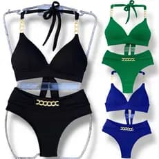 Biquíni Cintura Alta Modelo Corrente Bojo Forro Maravilhosa Moda Praia e Piscina