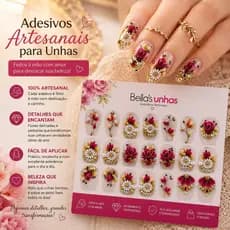20 Adesivos 100% Artesanais Unhas Lindas Joias Pedrarias Strass cartelão luxo com 20