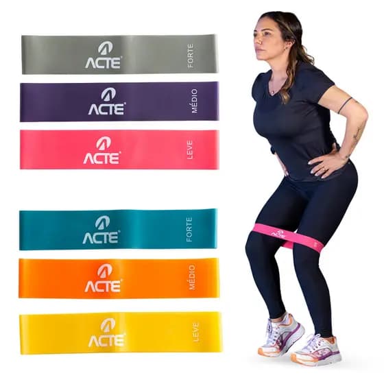 Kit 3 Mini Bands Profissional Acte Faixa Elástica para Exercício Leve Médio Forte