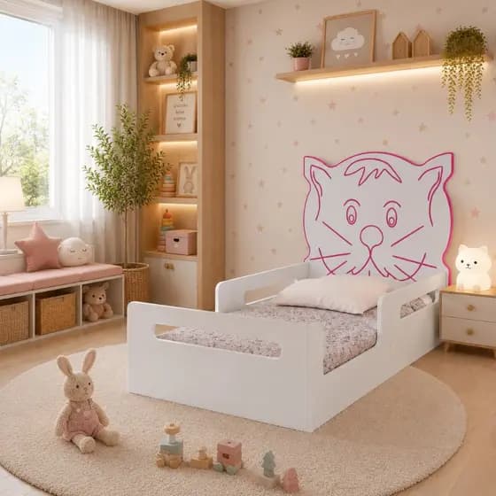Cama Infantil Montessoriana Baixa em MDF Para Quarto Infantil com Proteção Lateral