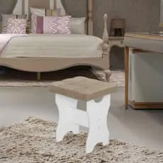 Banqueta Puff Estofada Suede Com Base MDF Branco Banco Decorativo Penteadeira Quarto Sala
