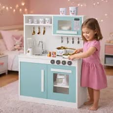 Cozinha Infantil de Brinquedo MDF Completa com Micro-ondas Forno Pia Brinquedo Educativo Interativo para Crianças