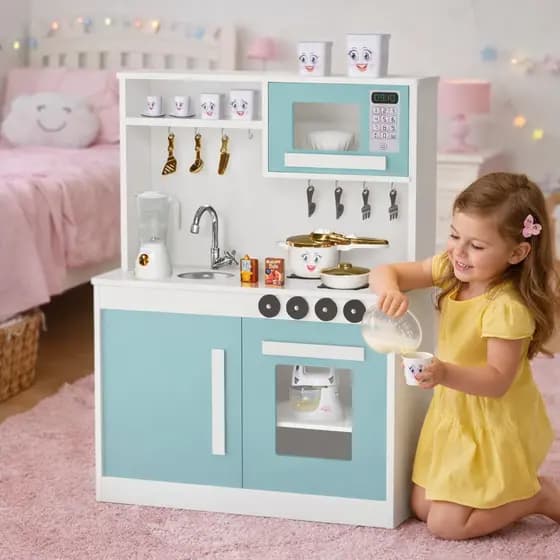 Cozinha Infantil Menta de Brinquedo Completa com Micro-ondas Forno Pia Brinquedo Educativo Interativo