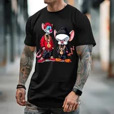 Camiseta Blusa unissex  Desenho Pink e Cerebro Ratos Estilosos Camisa Estampada 100% Algodao Top