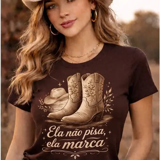 Camiseta Baby look  T-shirt Cowgirl Country Camiseta Moda Feminina Estilo Para Rodeio Cavalgada Rural