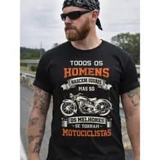 Camiseta unissex Masculina Motociclista Todos os Homens Nascem Iguais – Estampa Biker Estilo Rock