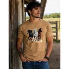 Camiseta  Camisa Blusa Cavalos Coutry Unissex Camisa 100%Algodão Cowboy