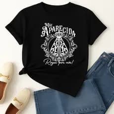 Camiseta Religiosa Nossa Senhora Aparecida | Algodão T-shirt Estampada Feminina