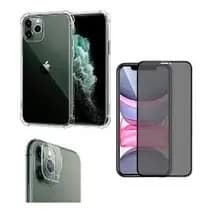 Kit 3X1 Apple iPhone 11 Pro Max Tela 6.5" - Película Privacidade Ceramica 9D + Capa TPU + Pel Camera