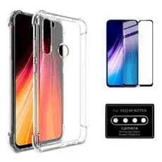 Kit 3X1 Xiaomi Redmi Note 8 - Pelicula Ceramica 9D + Pel Camera + Capa Anti-Impacto Transparente TPU