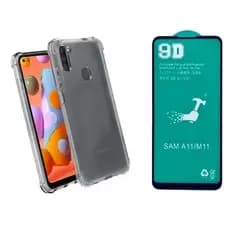 Kit 2X1 Samsung Galaxy A11 - Pelicula Ceramica 9D + Capa Anti-Impacto Transparente TPU Protetora 3D