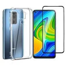 Kit 2X1 Xiaomi Redmi Note 9 - Pelicula Vidro Frontal 3D+ Capa Anti-Impacto Transparente TPU Silicone