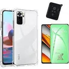 Kit 3X1 Xiaomi Redmi Note 10 Pro - Pelicula Ceramica 9D + Pel Camera+ Capa Anti-Impacto Transparente