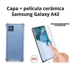 Kit 2X1 Samsung Galaxy  A42- Película Cerâmica 9D + Capa CapinhaTransparente Anti-Impacto TPU Top