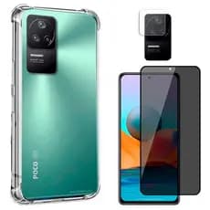 Kit 3X1 Xiaomi Poco F4 5G - PelículaPrivacidade Ceramica 9D + Capa Transparente TPU + Pel Camera