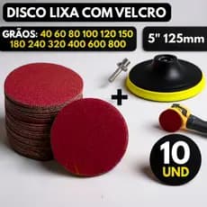 Kit Base Suporte Disco 125mm + 10 Lixas Sem Furos Com Velcro 5" Furadeira Esmerilhadeira