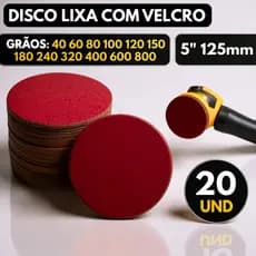 Kit 20 Disco de Lixa Velcro Circular 125mm Sem Furos Lixadeira Roto Orbital para Ferro Metal Madeira e Massa