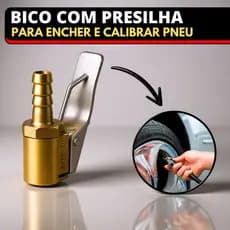 Bico Inflador de Encher Pneu de Carro moto Automotivo Válvula para Calibrar com Presilha P/ Mangueira 1/4"