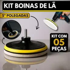 Kit Boina Lã Polimento Automotivo 125mm 5 Polegadas Com Suporte Velcro Para Politriz Furadeira e Parafusadeira