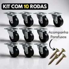 Kit 10 Rodinhas Para Moveis Pesado Com Parafusos Reforçada Rodizio Giratorio