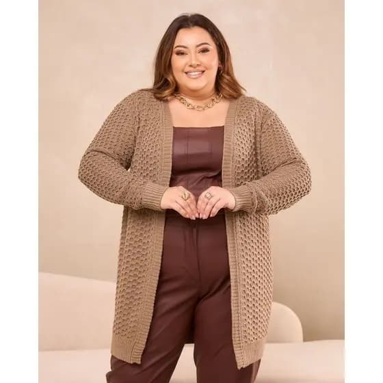 Cardigan inverno Tricô Plus Size Max Casaco Relevo Feminino Ponto fang Decote meia estação winter