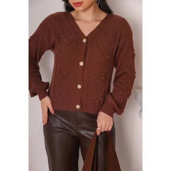Casaco Feminino Cardigan Luxo  Detalhes  Botões dourado casaqueto Tricot Tendência 2026 Promoçao