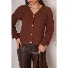 Casaco Feminino Cardigan Luxo  Detalhes  Botões dourado casaqueto Tricot Tendência 2026 Promoçao