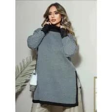 Poncho Feminino capa Tricô Manga Longa Xadrez Fenda Laterial Chique Inverno Frio Gola Alta Oversized