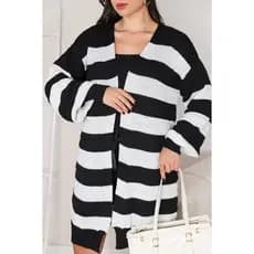 Conjunto Casaco Feminino Tricô Cardigan  listra relevo + Regata canelada alça Tricot Twin set Frio