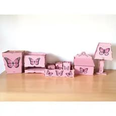 Kit Higiene Bebê para Menina Borboleta Presente Adesivado 8 Pçs Chá de Bebê