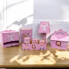 Kit Higiene  Personalizado Tema Safari 8 Pecas Adesivado Para Bebê Recém Nascido Criança