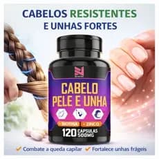 Vitamina Cabelo Pele e Unha 120 Cápsulas Tratamento Queda Cabelo Crescimento Rápido e Unhas Fortes
