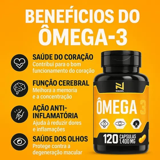 Ômega 3 1400mg 60 Cápsulas Suplemento para Coração, Colesterol e Função Cerebral
