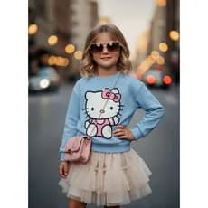Moletom Infantil Menina Hello Kitty Fofa Delicada casaco flanelado sem capuz Outono/Inverno 02 ao 14