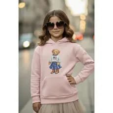 Moletom Infantil Com Capuz Flanelado Menina Urso Bear Tendencia Outono/Inverno Bege 02 ao 14 Envio Imediato
