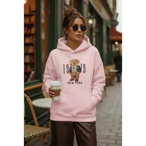 Moletom Blusa De Frio Canguru Marrom Urso Bear New York Hoodie Casaco De Frio Capuz Lançamento