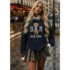 Moletom Feminino Oversized Ursinho New York 1979 | Peluciado Premium | Casual, Confortável e Estiloso Outono Inverno