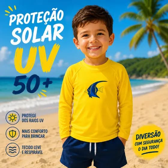 Camisa Térmica 🐟  PEIXE 🐟 ou 🇧🇷 BRASIL 🇧🇷Proteção Uv 50+  Infantil Menino Menina  Blusa Praia Piscina